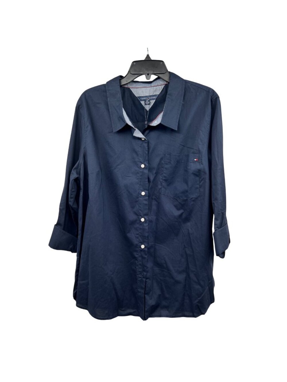 Tommy Hilfiger Womens Button Up Top Roll Tab Sleeve Navy Size XXL New